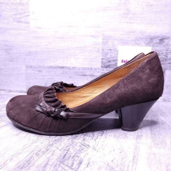 Naya Cailin Bow Pleated Bow Suede Cone Heel Pump Brown Women's sz 8.5 - Picture 3 of 8